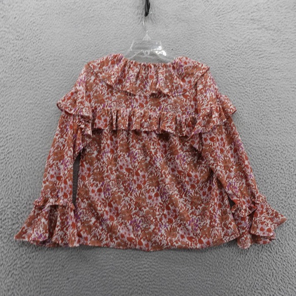 J Crew Ruffle Crinkle Chiffon Top Blouse Women XS Orange Womens Fete Floral‎ - Picture 2 of 12